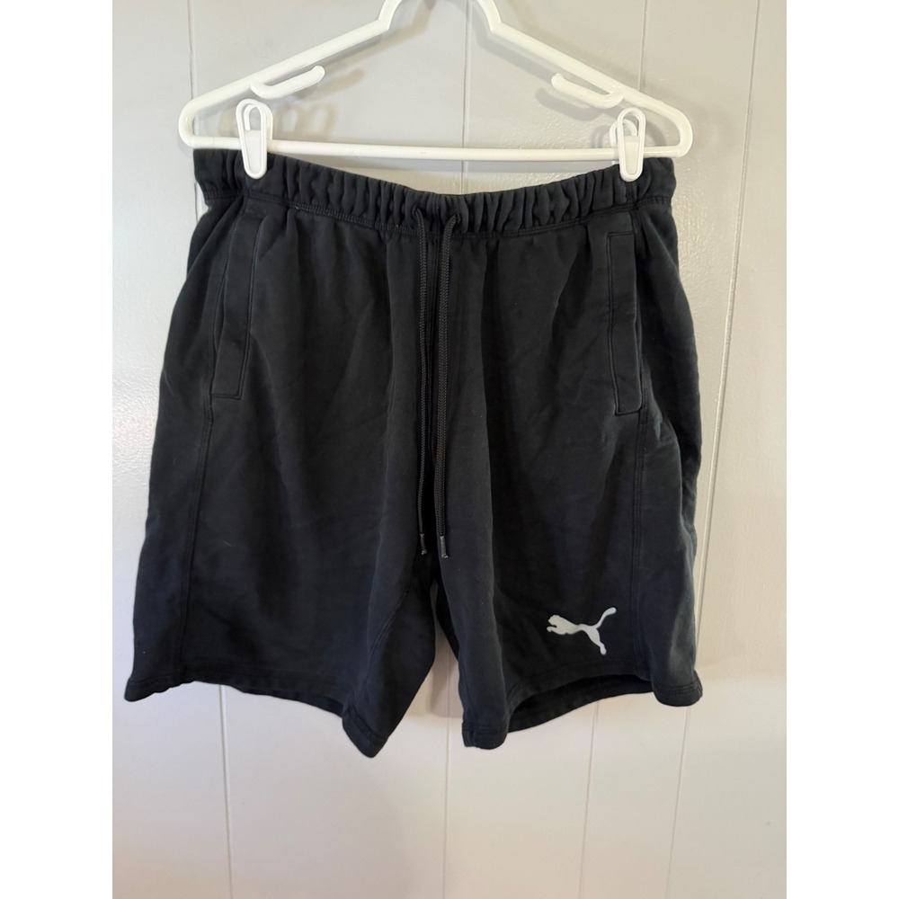 Puma Sweat Shorts Mens Medium Black Cotton Blend Fleece Drawstring Logo